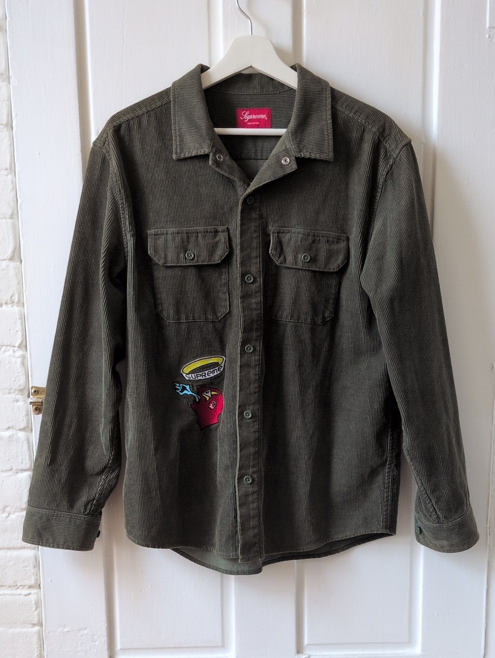 Supreme Gonz Olive Green Corduroy Work Shirt with Original Artwork Marc Gonzales